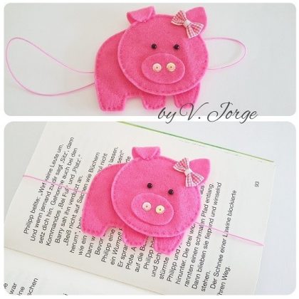 Lesezeichen aus Filz - Schwein