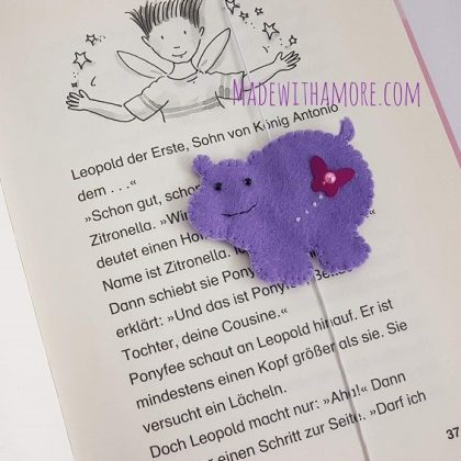 Lesezeichen aus Filz - Nilpferd 1