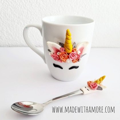 Einhorn-Tasse mit 3D-Motiv & Löffel